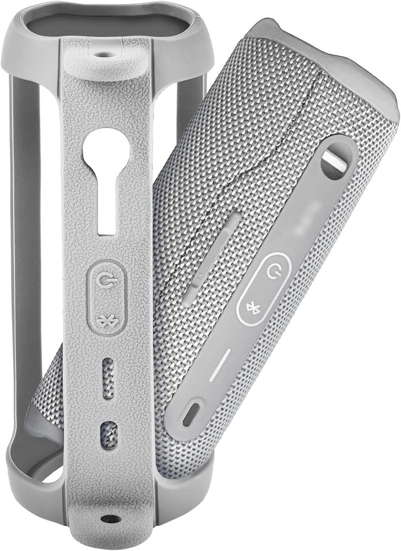 Comecase Silicone Case for JBL FLIP 6 Waterproof Portable Bluetooth Speaker, Gel Soft Skin Rubber Cover, Travel Carrying Storage Bag Pouch with Shoulder Strap and Carabiner - Grey - Image 5